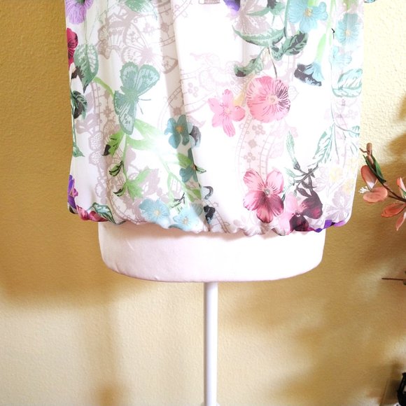 NWOT-BHS White Floral Boho Gypsy Top - Picture 5 of 12